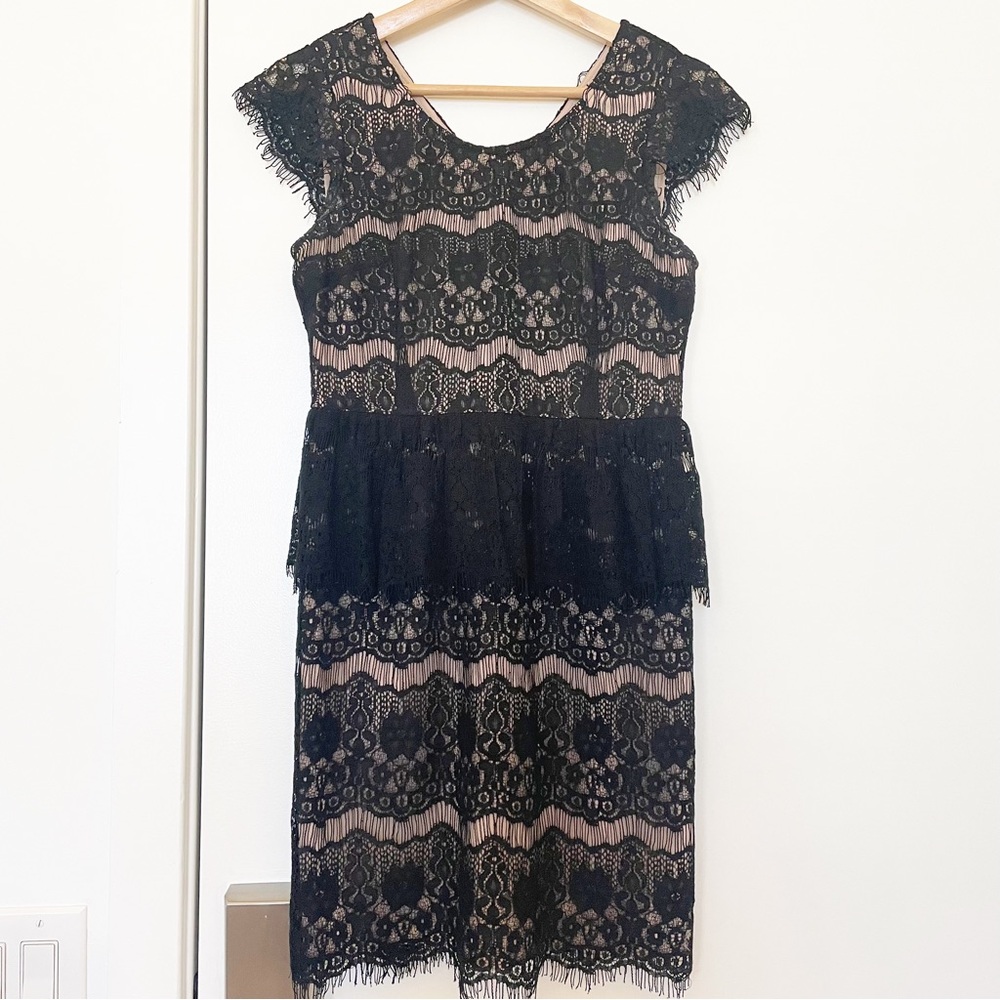 Maeve Anthropologie Black Lace Peplum Dress Size XS cap sleeves